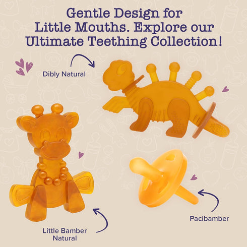 Bambeado LittleBamber Baby Teething Toy - Made with Natural Rubber & Amber Elements - Gentle Support, Easy to Hold