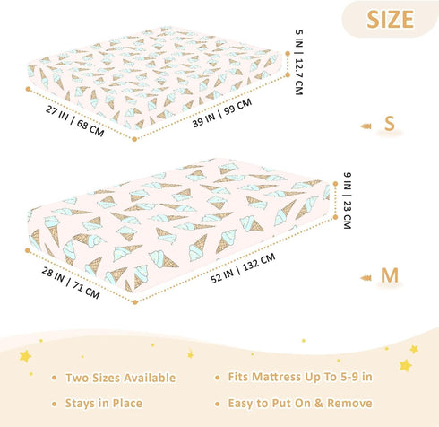 Jynexis 52x28 Ice Cream Pink Print Baby Crib Sheets, Cotton Fitted Crib Sheet, Soft Breathable, Fits Standard Toddler