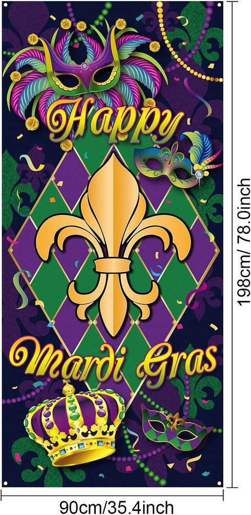 Blulu Mardi Gras Door Cover, New Orleans Carnival Decorative Hanging Welcome Banner Flag for Party
