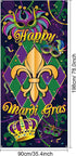 Blulu Mardi Gras Door Cover, New Orleans Carnival Decorative Hanging Welcome Banner Flag for Party