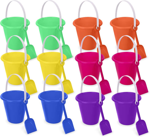 Beach Sand Toy Set - 12 Sets of Buckets and Shovels, Plastic Beach Buckets & Shovel Tools