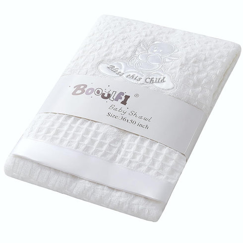 Booulfi Baby Blanket Newborn Boys Girls Satin Trim White Baby Blankets Baptism
