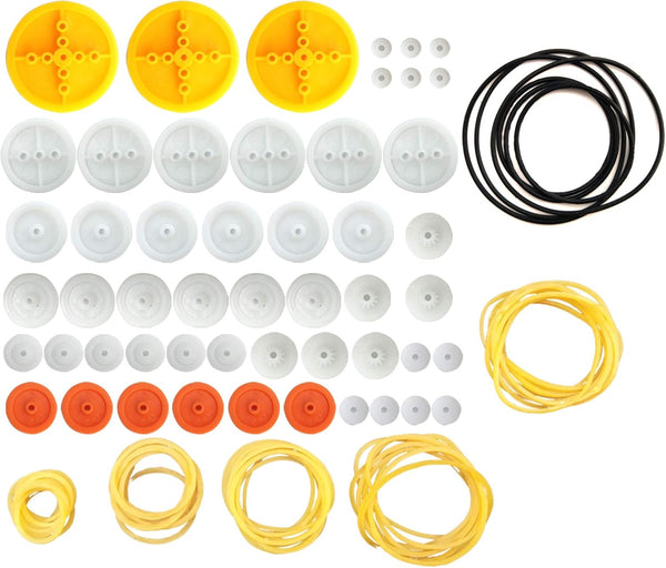 EUDAX 2mm Hole Plastic Belt Pulley Gears Combination Package - Rubber Bands for DIY Robots Cars RC Toy Car Airplane