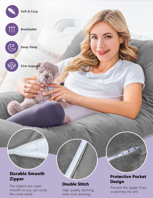 Meiz U Shaped Pregnancy Pillow with Removable Velvet Cover (Gray)