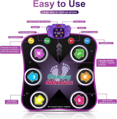 3-12 6-Button 5 3 4 5 6 7 8 9 10+ Flooyes Dance Mat Toys for Year Old Kids, Electronic Dance Pad with Light-up Wireless