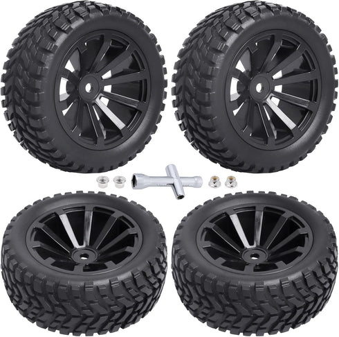 12mm Hex Wheels and Tires with Foam Inserts for 1/10 RC Touring Car, 1/18 Latrax Teton, 1/16 Traxxas Slash, Set of 4