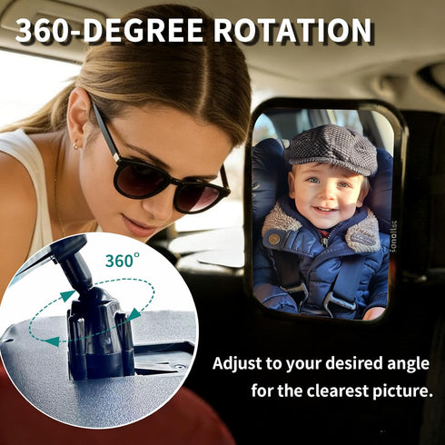 Seat,360 Funbliss Baby Car Mirror for Rear Facing Rotation, Safety Certified Shatterproof Acrylic Glass, Clear Wide