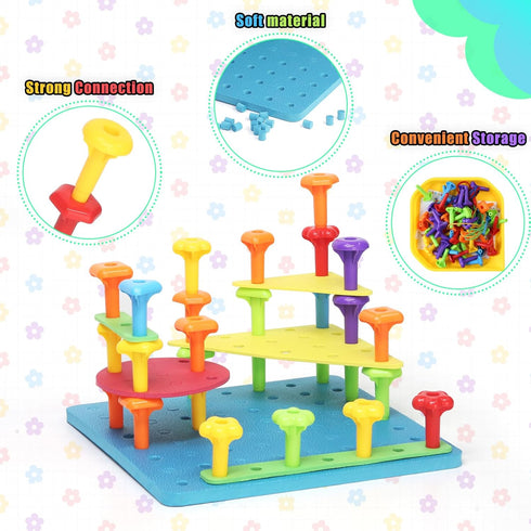 set 73Pcs 3-6 Peg Board Toy DIY Building Stacking Toys for Kids Years Old,STEM Educational Kids Toy for Brain