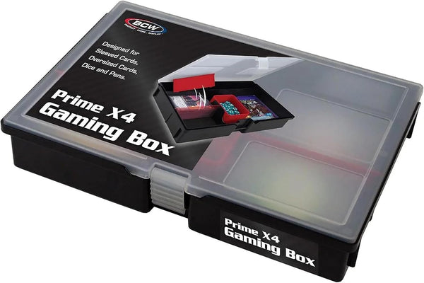 BCW Prime X4 Gaming Box: Playing Card Storage Box for Decks and Game Accessories, Includes Removable Dividers and Dice