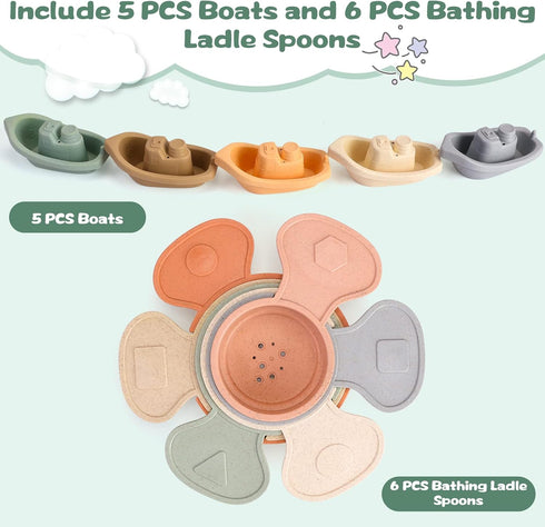KODGEUSM Spoon,11 1-3 6-12-18 1 2 3 4 Bath Toys Floating Boats Train with Bathing Pcs Water Table Toys Mold Free Baby