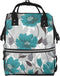 FHEDVBN Teal Grey and White Floral Diaper Bag Backpack for Women Multifunction Waterproof