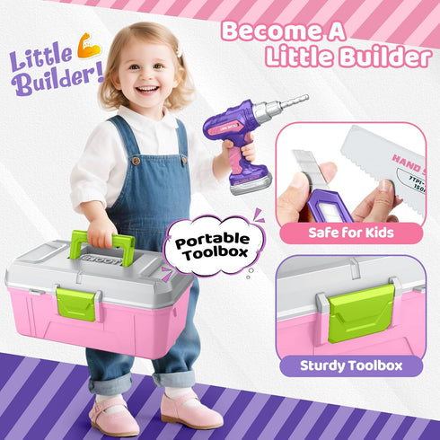 Set Set, 3 4 5 6, 46 Kids Tool with Portable Tool Box & Electronic Toy Drill, Toddler Tool Construction Tools for Kids