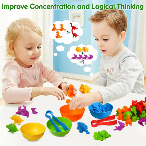 Counting Dinosaur Toys Matching Games with Sorting Bowls, Sorting Toys for Toddlers, Preschool Learning Activities for