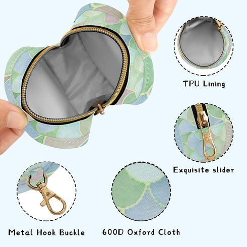 PYBUG Watercolor Scallop Round Pacifier Storage Case, Polyester & TPU Lined with Hook Buckle, Pacifier Container Box