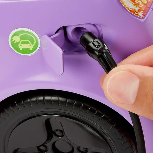 Barbie Doll Accessories, Electric Toy Car with Charging Station, Plug & Sunroof, Purple 2-Seater Convertible