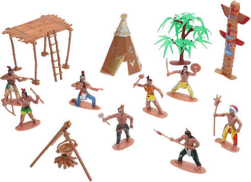 NUOBESTY Plastic Indians Figures Playset, Native American Action Figurines and Accessories for Miniature Sandbox