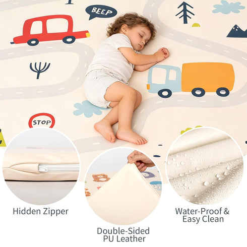 Ressainic 1.3" Floor50x50 Thick Baby Play Mat for PU Leather Playpen Mat for Toddlers Infant Kids,Ultra Soft Support