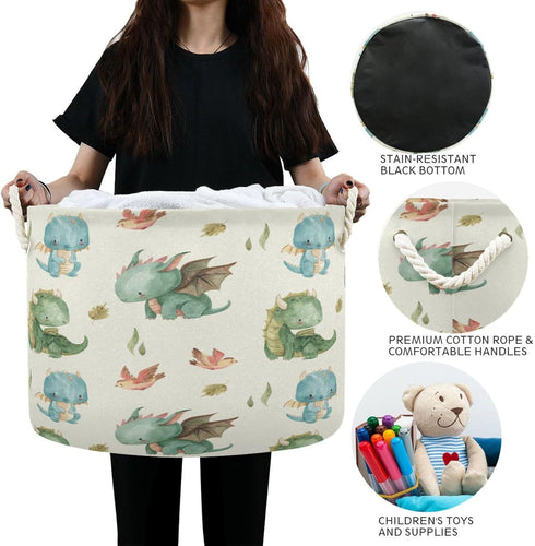 YETTASBIN 20 14 Inch Watercolor Cute Dragon Cotton Rope Basket Large Round Baby Laundry Basket Toy Blanket Books