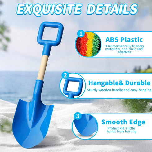 Amarlozn 16" Summer Beach Sand Shovels Toy for Kids, Garden Scoop Tool Kits, Sturdy Long Handheld Wooden Plastic Spade