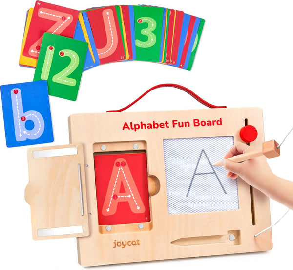 JoyCat Wooden Letter Tracing Board for Toddlers 3-5, Magnetic Alphabet & Number