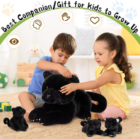 Babies,18'' 4 Packs MorisMos Black Plush Panther Stuffed Animal with Big Mama and Baby Stuffed Panther Toys for Kids