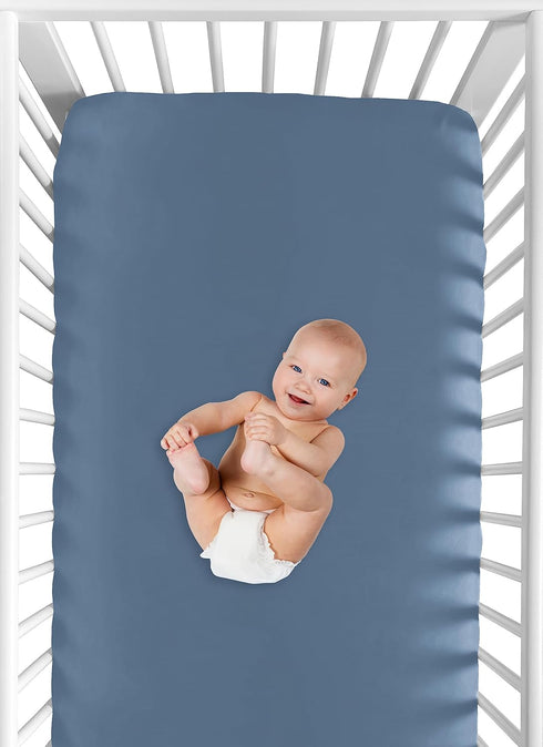 Sweet Jojo Designs Slate Blue Boy Baby Fitted Crib Sheet for Infant Newborn Nursery Toddler Bed Room Standard Mattress