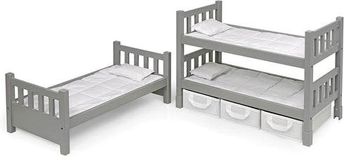 Badger Basket Convertible Doll Bunk Bed with Storage Baskets and Personalization Kit for 20 inch Dolls - Gray