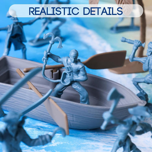 3 Otters 90PCS Pirate Toy Set, 2 Colors Pirate and Skeleton Warriors Figures with Accessories for Kids Birthday