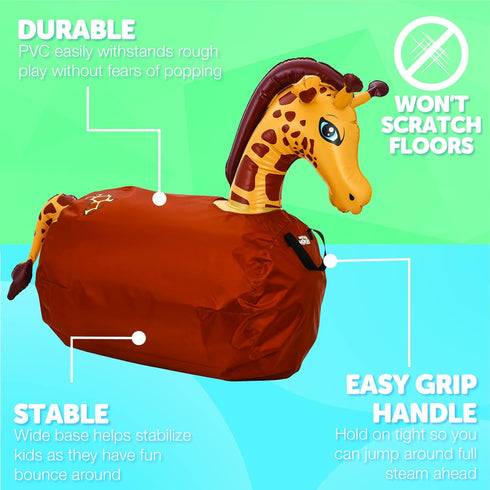 WADDLE Hip Hoppers Large Inflatable Bouncy Hopper - Supports Up to 250 Pounds, Ages 5 and Up (Yellow Giraffe)