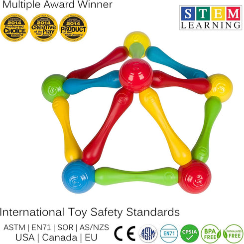 20 Piece Construction Set with Large Building Blocks for STEM Learning, Vibrant Colors for 1 Year Olds