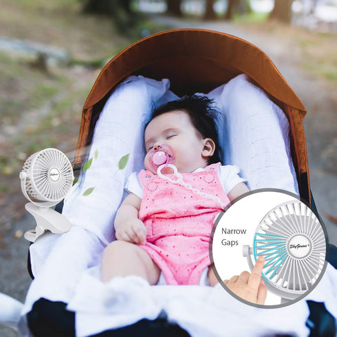 SkyGenius Battery Operated Clip On Baby Stroller Fan, White