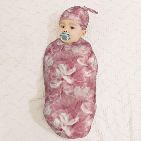 Sets Magnolia Floral Newborn Swaddle Blankets Hat Soft Baby Receiving Blanket Swaddle Sack for Baby Shower Infant Boy