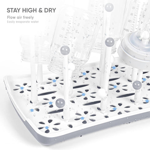 Baby Bottle Drying Rack with Tray, Termichy High Capacity Bottle Dryer Holder for Bottles, Teats, Cups, Gray