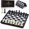 Chess Set with Folding Magnetic Travel Board and 2 Extra Queens for Kids and Adults