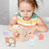 Set 12M+ 4-in-1 Pillowhale Montessori Wooden Toys for Toddlers Educational Toy with Stacking Rings, Shape Sorter, Bead