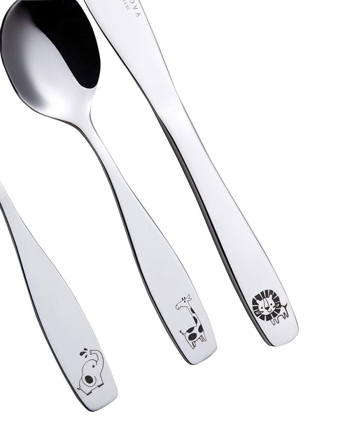 ANNOVA Kids Silverware Set 6 Pieces - Safe Flatware Stainless Steel Utensils for Lunchbox (Elephant, Giraffe, Lion)