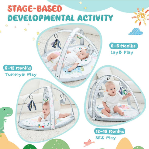 ZILLYBEE 2 7 1 Baby Play Mat, ibabejoy Stage-Based Play Gym with Machine Washable Mat Covers for Newborn to Toddler
