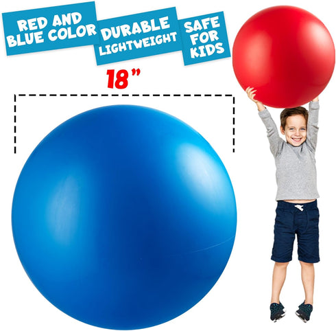 18-Inch (2 Pack, PlayBolt Jumbo Playground Balls Red & Blue) - Giant Large Inflatable Rubber Kickball for Kids