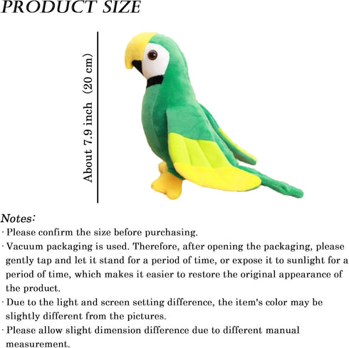 7.9" Parrot Stuffed Animal Plush Cute Small Bird Toy Gifts for Boys and Girls, Green