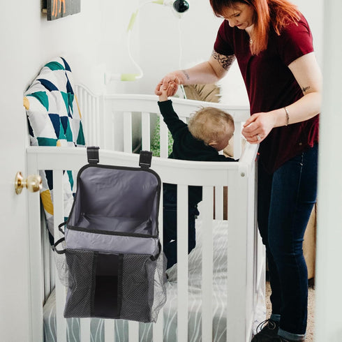 SHOWERORO Foldable Diaper Organizer Hanging Crib Storage Bag with Multiple Pouches for Nursery Changing Table and Milk