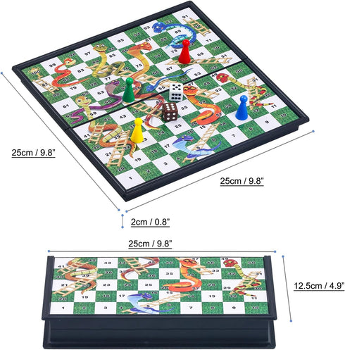 Snakes and Ladders Board Game Set - Magnetic Folding Travel Game for Family Fun - Gift for Kids and Adults