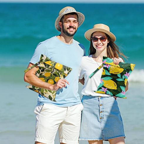 Hanamiya Na 2Pcs Lemon Print Wet Bags, Wet Dry Bag Reusable Zipper Pouch for Swimsuit, Diapers, Travel, Pool, Beach