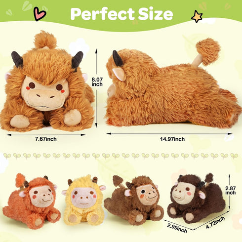 0 1 2 3 4 5 6 7 8+ Mommy 4 Set, KMUYSL Highland Cow Stuffed Animal for Girls Ages Years Old, Cow Animals Plush Toys
