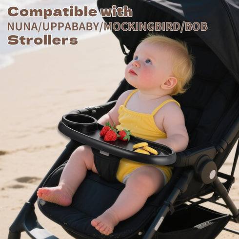 CebraBounze Snack Tray Compatible with Nuna, Universal Stroller Snack Tray with Cup Holder and Phone Holder, Essential