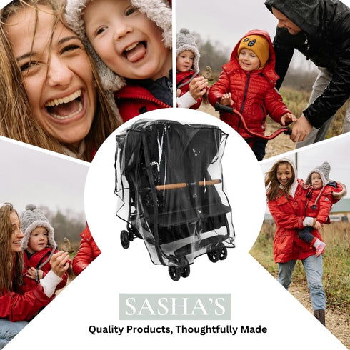 Rain Cover for Zoe Twin Double Stroller by SASHA'S, Zipper Access, Maximum Coverage, Weather Shield (Stroller not