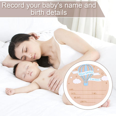 Penitue 5.9in Birth Announcement Sign with Pen, Wooden Hello World Birth Announcement Plaque Welcome Newborn Baby Name