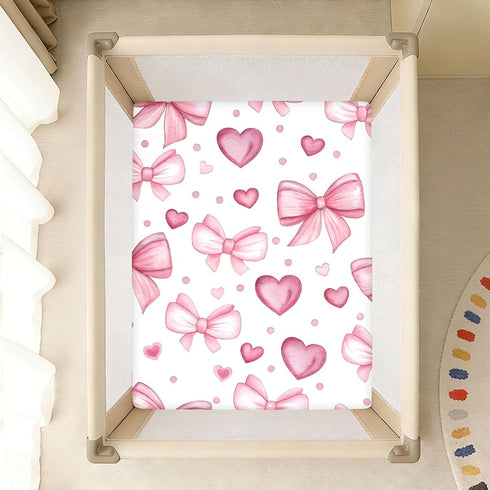 CZXW 52" 28" Pink Bowknots Crib Sheets Fitted x Natural Cotton Soft & Breathable for Baby Crib Mattress