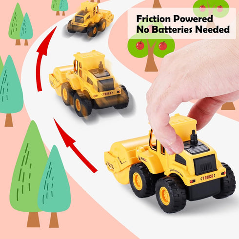 4 Pack Colorful Friction Powered Construction Truck Toys for 3 Years Old Boys and Girls Kids