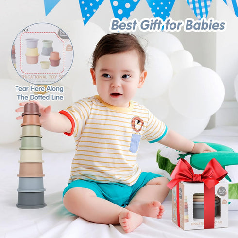 Stacking Cups Baby Toy for 6-12 Months, Toddler Nesting Cups Set, 8PCS Stackable Bath Toy for 1-3 Years Old