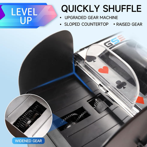 GSE Upgraded 1-6 Deck Automatic Card Shuffler, Battery-Operated Electric Shuffler for Playing Cards, Blackjack, UNO